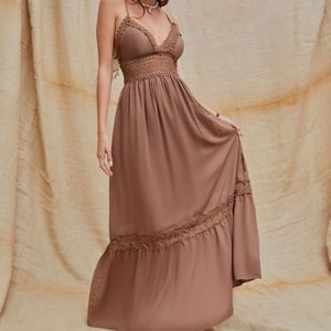 Cider Solid Lace Trim Dress